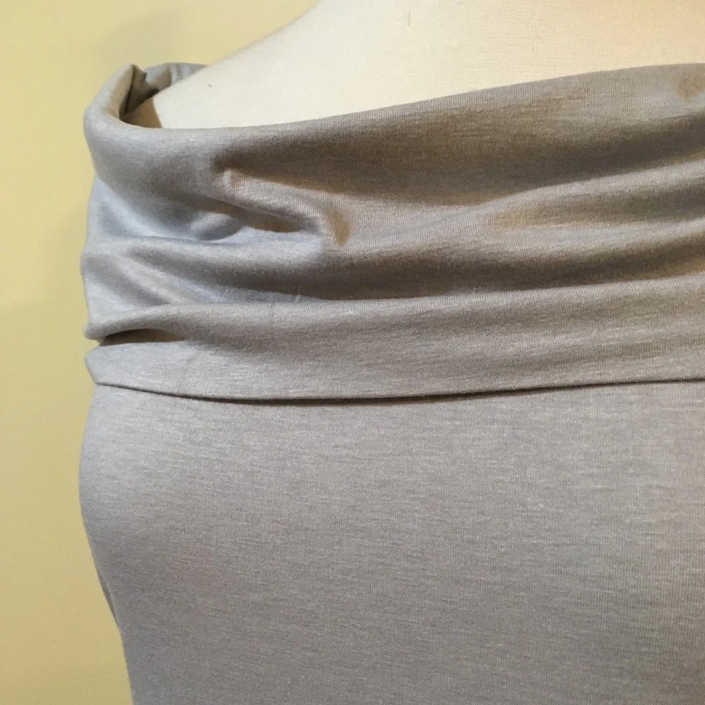 💥 SALE Fold Over Cowl Neck Off Shoulder Contrast Stitch Knit Top Grey - Picture 3 of 6